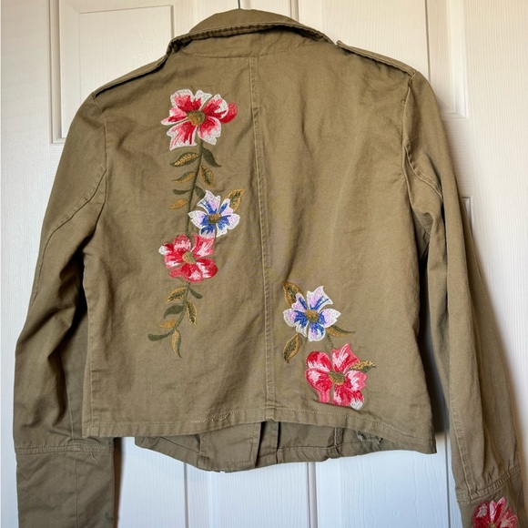 Jealous Tomato Olive Utility Jacket with Red & Blue Floral Embroidery - Picture 5 of 11